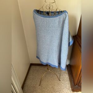 Talbots Knit Wrap Poncho Blue Boat Neck M/L
